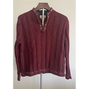 Woolrich Quarter Zip‎ Sweater Size Large Women's Wine Red